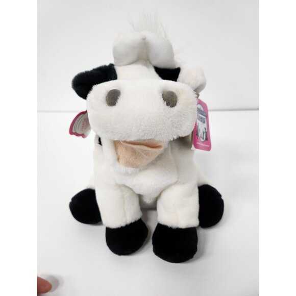 Vintage 1995 Black White Plush Soft Toy Cow Hand Puppet Happiness Always NEW - Picture 5 of 12